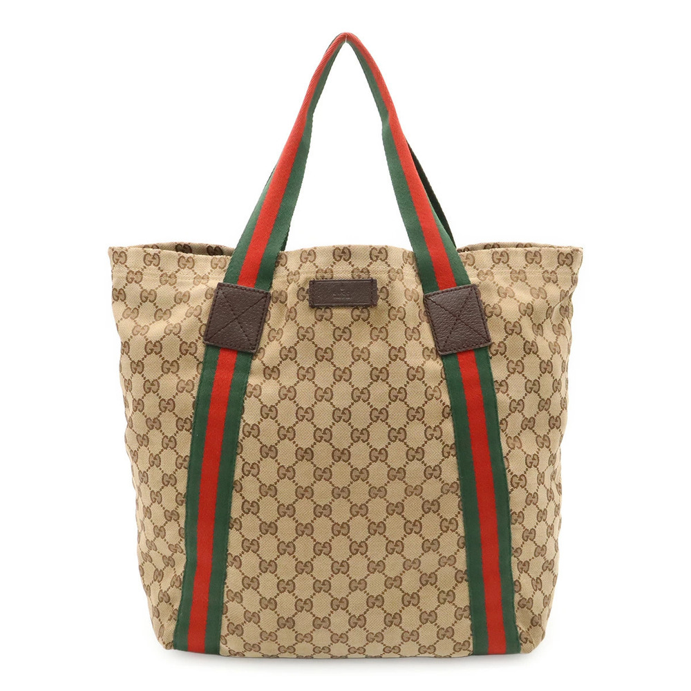 Gucci GG Canvas Sherry Tote Bag Shoulder Leather Beige Brown Cream